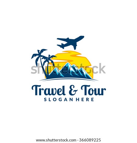 travel and tour, landscape, sun, airplane, palm Royalty-Free Stock Photo #366089225