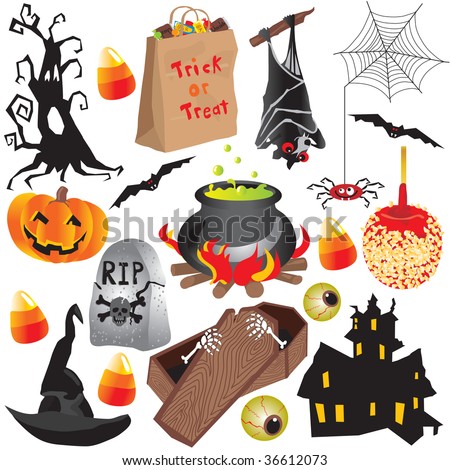 Set of fun Halloween icons, isolated on white