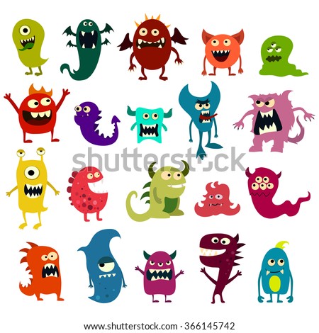 Cartoon monsters set. Colorful toy cute monster. Vector EPS 10 Royalty-Free Stock Photo #366145742