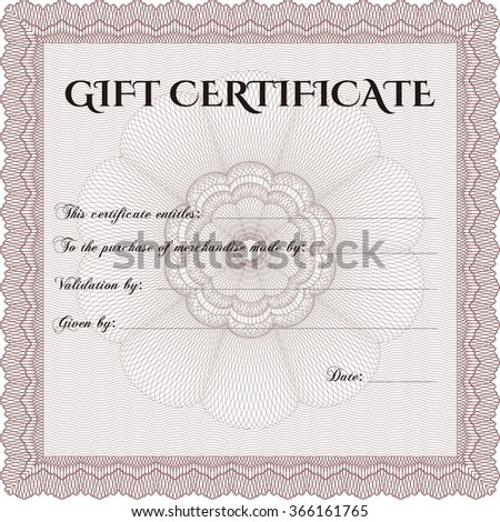 Retro Gift Certificate template. Excellent complex design. With guilloche pattern and background. Detailed.