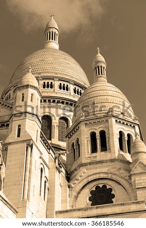 Sacre Coeur Basilica, Paris, France, sepia toning