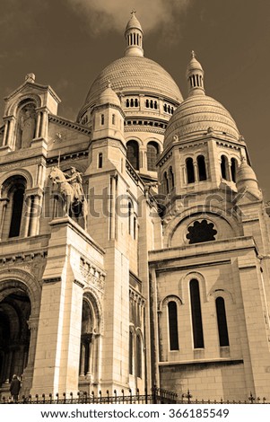 Sacre Coeur Basilica, Paris, France, sepia toning