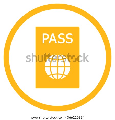 Passport vector icon. Style is flat circled symbol, yellow color, rounded angles, white background.