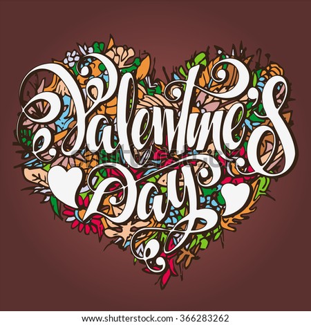 Valentine's Day Lettering with floral heart Vector
