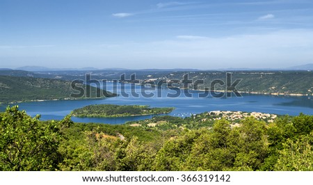 Lake of Sainte-Croix (Alpes-de-Haute-Provence, Provence-Alpes-Cote-d'Azue, France), landscape at summer