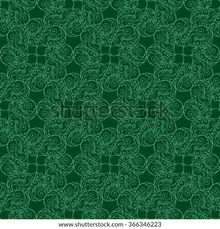 Seamless creative hand-drawn pattern of stylized flowers in pale jade and dark green colors. Vector illustration.