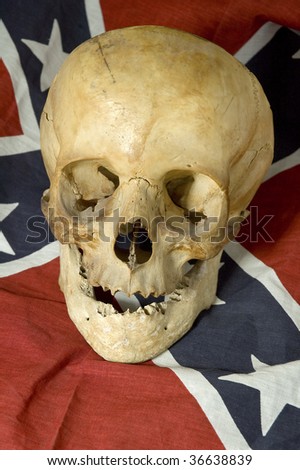 real skull smiling on Confederate, Rebel, or Dixie Flag