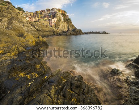 town on the rocks by the sea, Manarola,Italy
