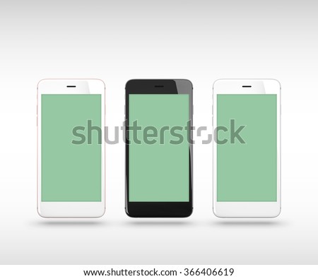 Smart phones isolated on white background. With clipping paths for their displays.
