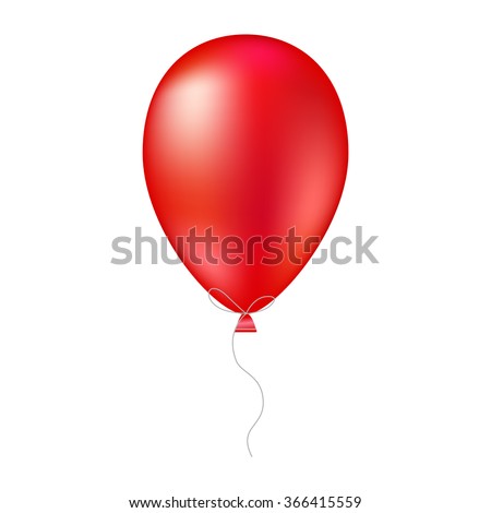 Vector illustration of shiny red glossy balloon. Realistic air  3 D balloon isolated on white background