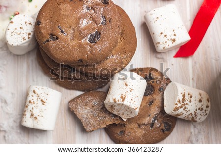 Christmas cookies, marshmallow and milk