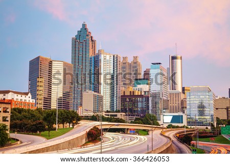 Downtown Atlanta, Georgia at the sunset time