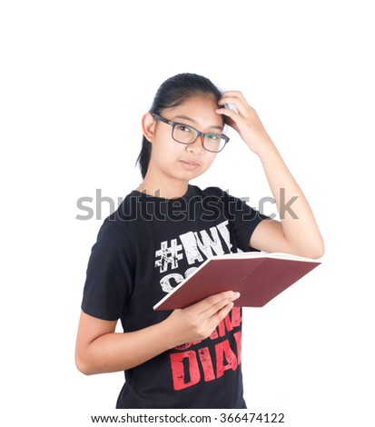 Young attractive asian girl relaxing with notebook