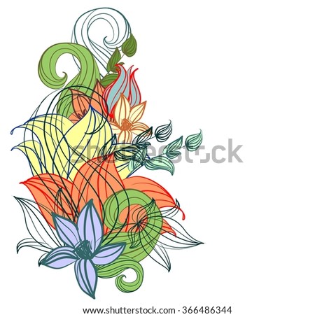 Drawing vector graphics with floral pattern for design. Floral flower natural design. Graphic, sketch drawing. lily, tulip.

