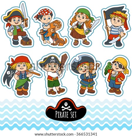 Vector set of characters pirates, color cartoon collection