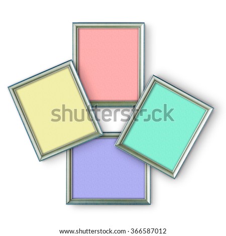Silver wooden frames with empty colorful paper. Collection isolated on white background. Art gallery