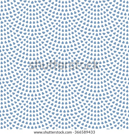  Vector abstract seamless wavy pattern with geometrical fish scale layout. Light small blue rain water drops on a white background. Peacock tail shape, fan silhouette. Textile print, web page fill Royalty-Free Stock Photo #366589433