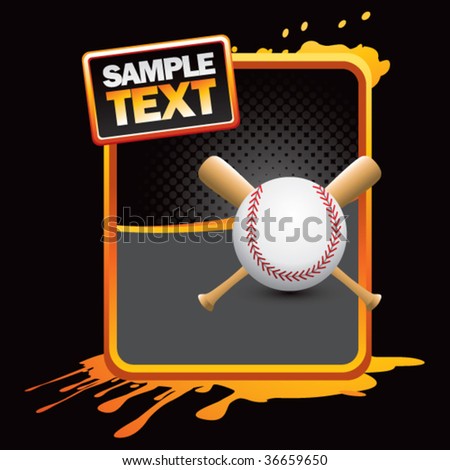baseball and crossed bats on orange splattered banner