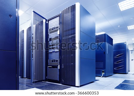ranks modern supercomputers in computational data center Royalty-Free Stock Photo #366600353