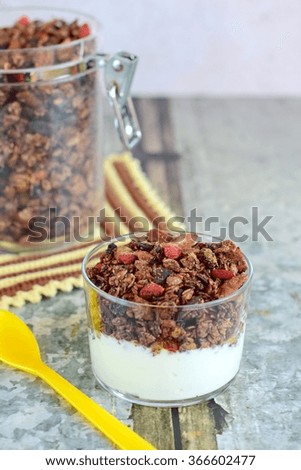 Chocolate granola with yogurt