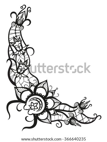 Abstract silhouettes of decorative flowers and leaves. These leaves and flowers are reminiscent of lace, they are created to decorate