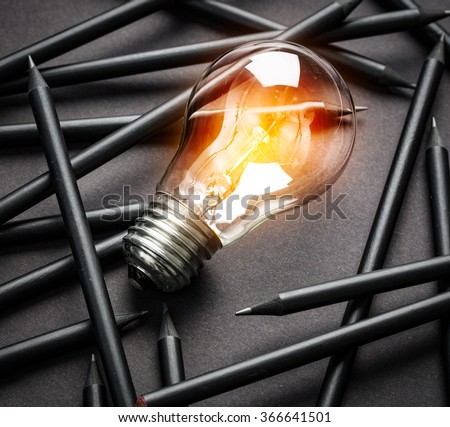 Bulb Light Idea Pencils Paper 