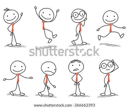 stick man with different poses of walking, jumping, thinking, running and standing Royalty-Free Stock Photo #366662393