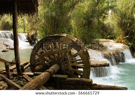 Waterwheel at Kuang Si Waterfall, Luang Prabang, Laos