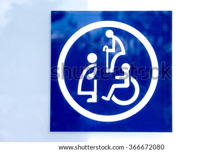 Restroom sign isolated on white background. Toilet sign for old man pregnant and handicapped man isolated