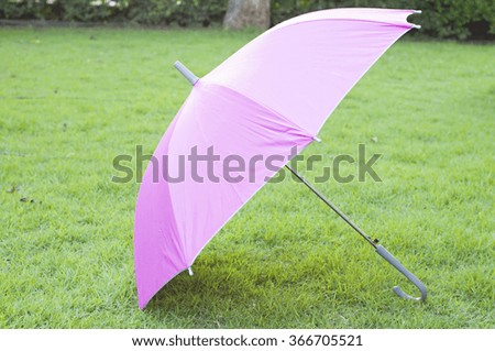 PINK UMBRELLA ISOLATED ON GREEN GRASS 