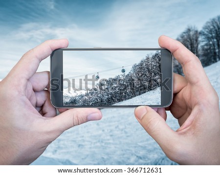 Photographing of Mountain landscape with smartphone