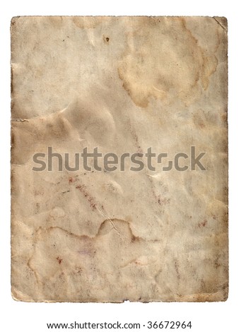 The old shabby paper on the isolated white background