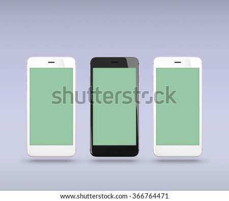 Smart phones over simple background. With clipping paths for their displays.