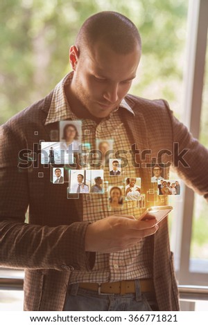 Social Media Concept. Man using modern technology for communication
