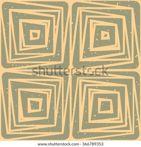 Vector Seamless Hand Drawn Geometric Lines Square Tiles Retro Grungy Green Tan Color Pattern Abstract Background