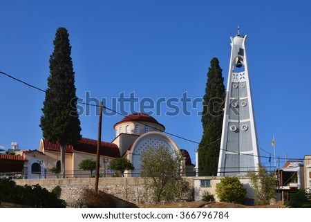 Greece,Tolo-view of the church and belfry