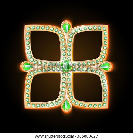 gold clover with green stones on a dark background