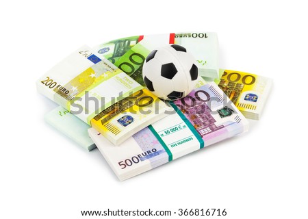 Money and soccer ball isolated on white background Royalty-Free Stock Photo #366816716