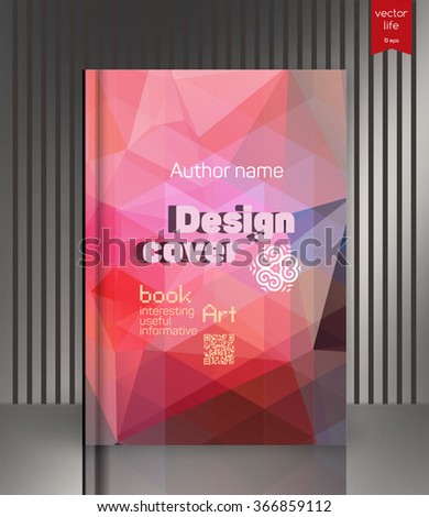 Blank vertical hardcover book template with red bookmark standing on gray surface. Book cover design isolated over colorful background, vector illustration. 