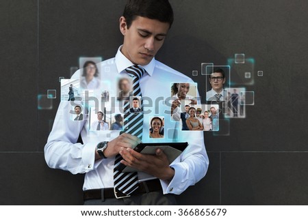 Social Media Concept. Man using modern technology for communication