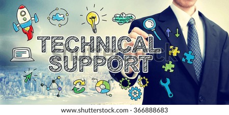  Businessman drawing Technical support concept above the city