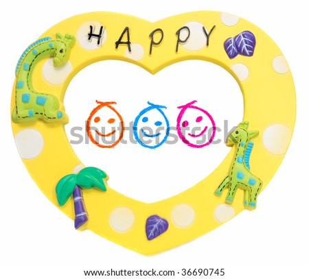 Heart-shaped frame with smiley faces - Happy Theme