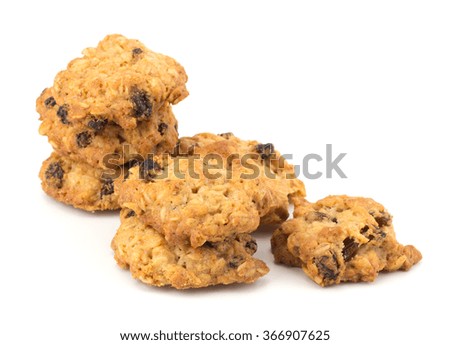 Fresh home made cookies with rasins isolated on white background