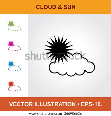 Vector Icon Of Cloud & Sun Arrows With Title & Small Multicolored Icons. Eps-10.