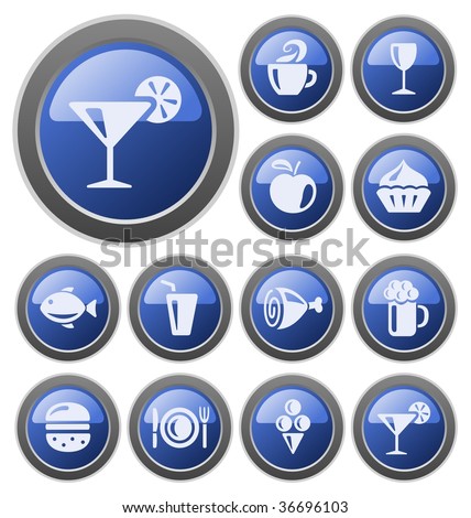 Food and drink buttons. See vector version in my portfolio