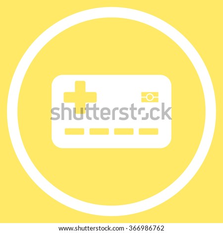 Medical Insurance Card vector icon. Style is flat circled symbol, white color, rounded angles, yellow background.