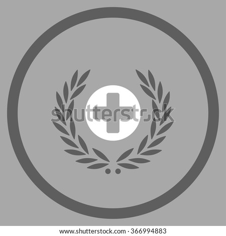 Health Care Embleme vector icon. Style is bicolor flat circled symbol, dark gray and white colors, rounded angles, silver background.
