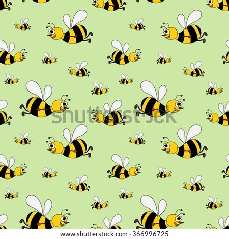 Vector seamless pattern with cute bees