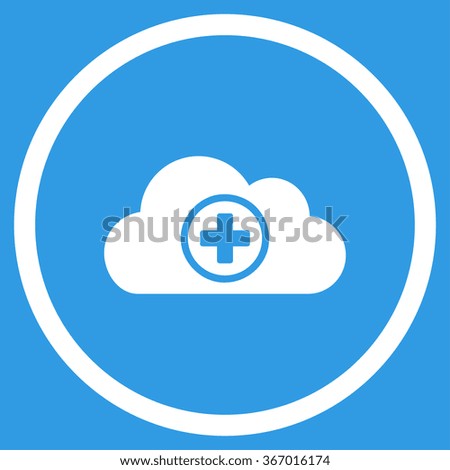 Healthcare Cloud vector icon. Style is flat circled symbol, white color, rounded angles, blue background.