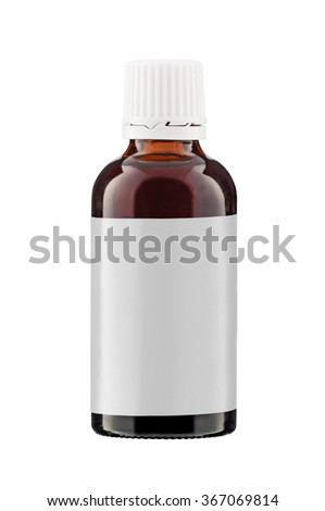 Brown medicine bottle with label isolated on white background Royalty-Free Stock Photo #367069814